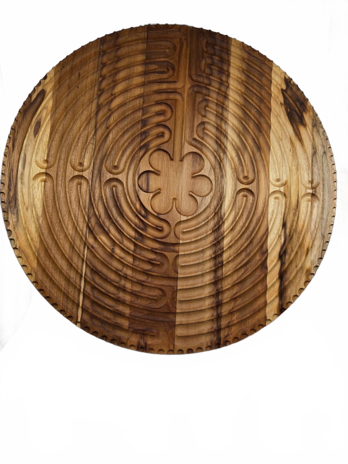 Hand-Carved Finger Labyrinth Meditation Board | Multi-Tone Wood Wall Mount