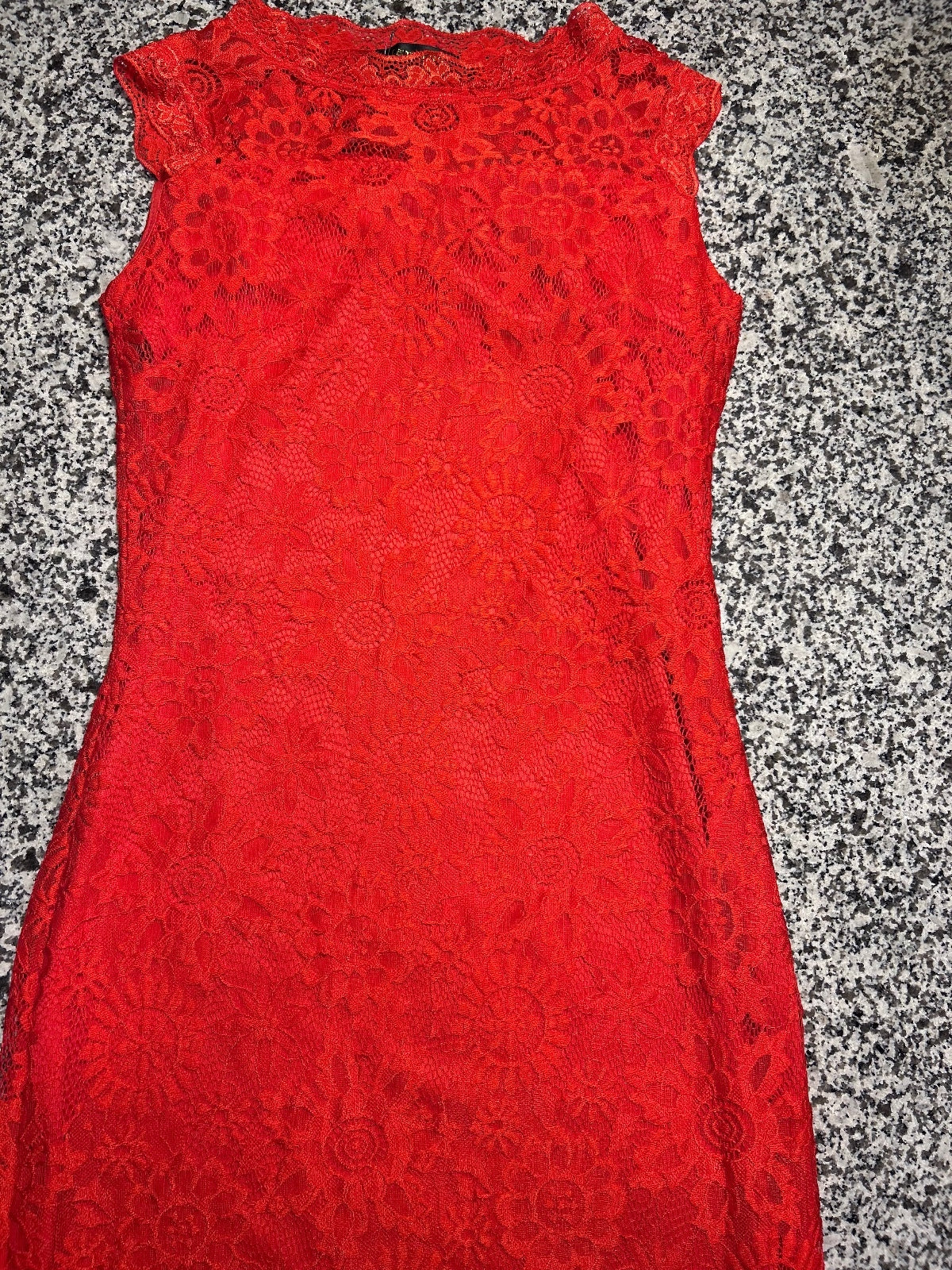 Onzino Womens Small Red Floral Lace Sleeveless Bodycon Party Dress Sheath S
