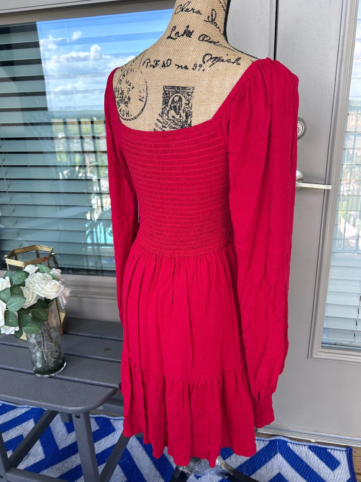 SO Red Smocked Long Sleeve Midi Dress Women's Size Medium NWT Flaw