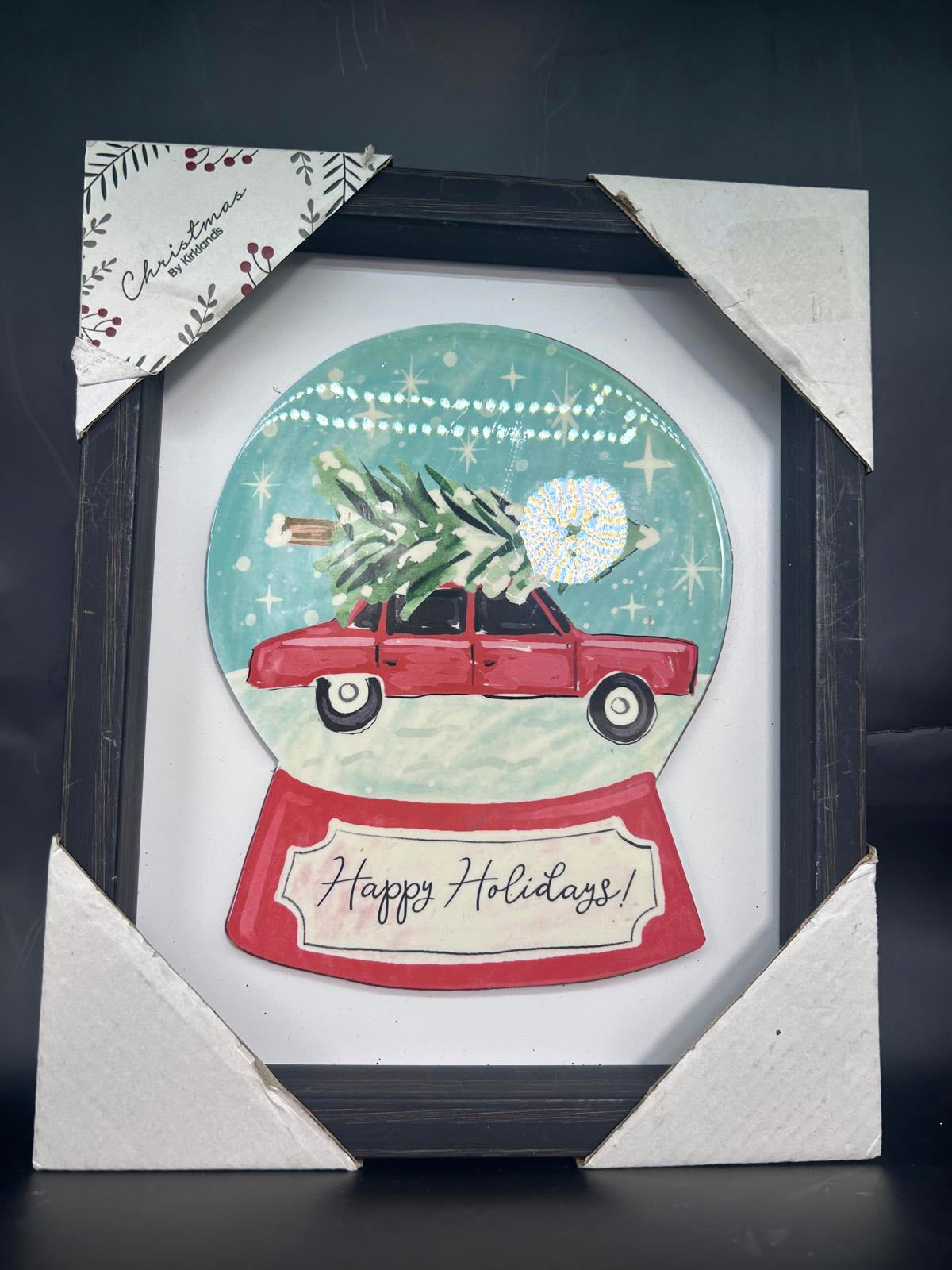 Kirkland's Christmas Red Truck Framed Decor Happy Holidays Snow Globe Style