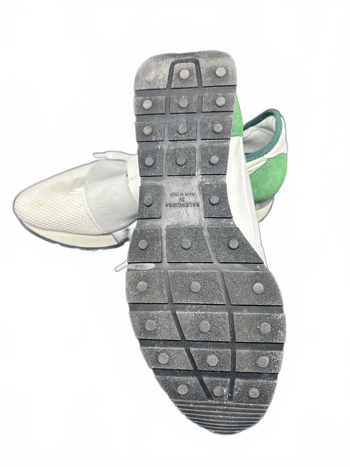Balenciaga Race Runner Leather Mesh Sneakers White Green Sz 39 EU Women's 8.5 US