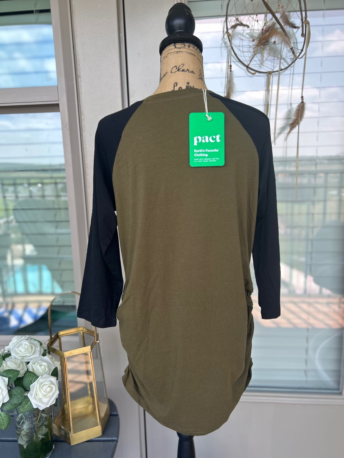 Pact Organic Maternity Olive Green Black Raglan Sleeve Tunic Top Size XL NWT