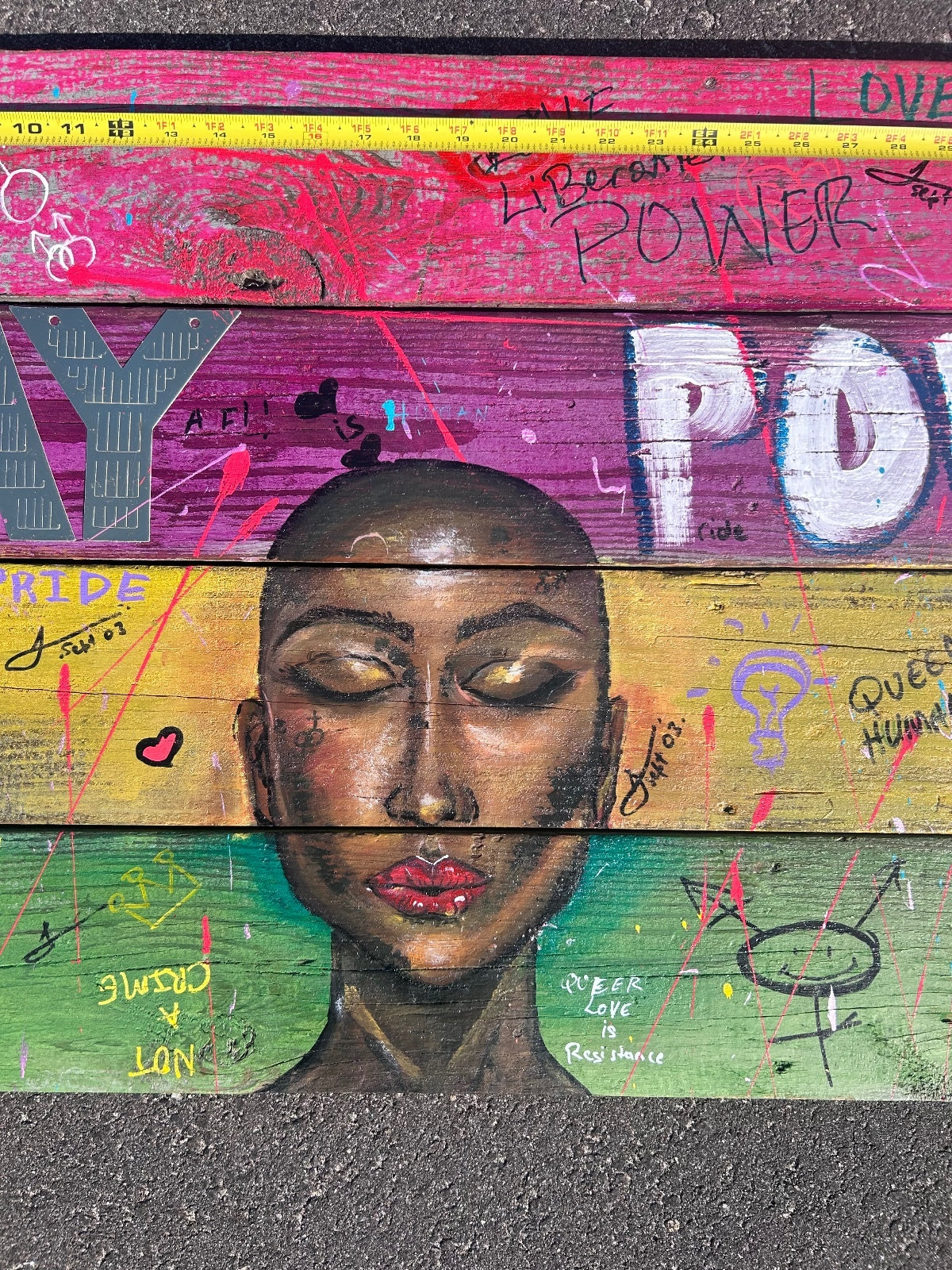Handle With Care: Original Mixed Media LGBTQ+ Pride Art Reclaimed Wood Queer Art