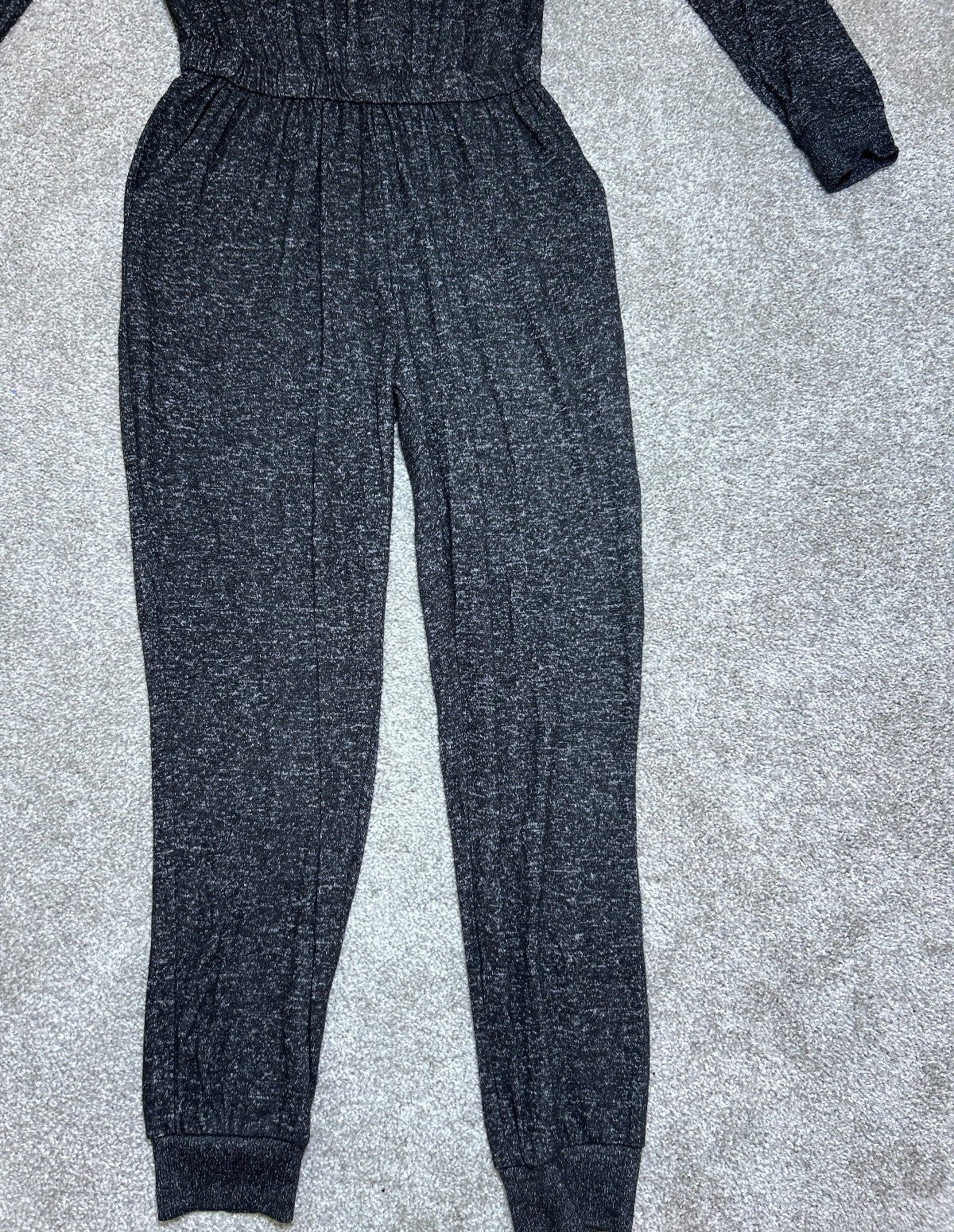 Cozy Black Long Sleeve Jumpsuit | Elastic Waist Cuffed Ankle Loungewear Size S