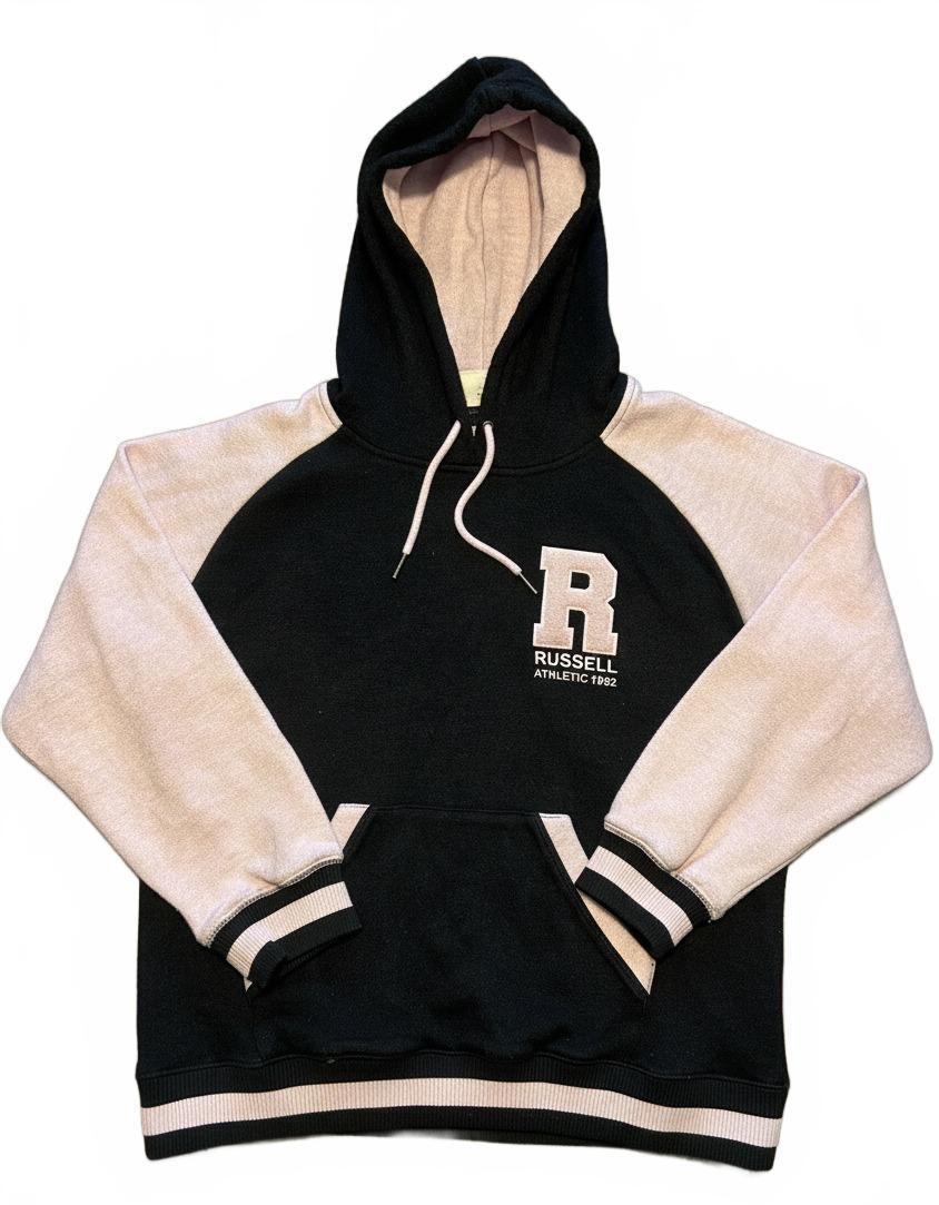 Russell Athletic Womens Medium M Black Pink Hooded Sweatshirt Fleece Hoodie