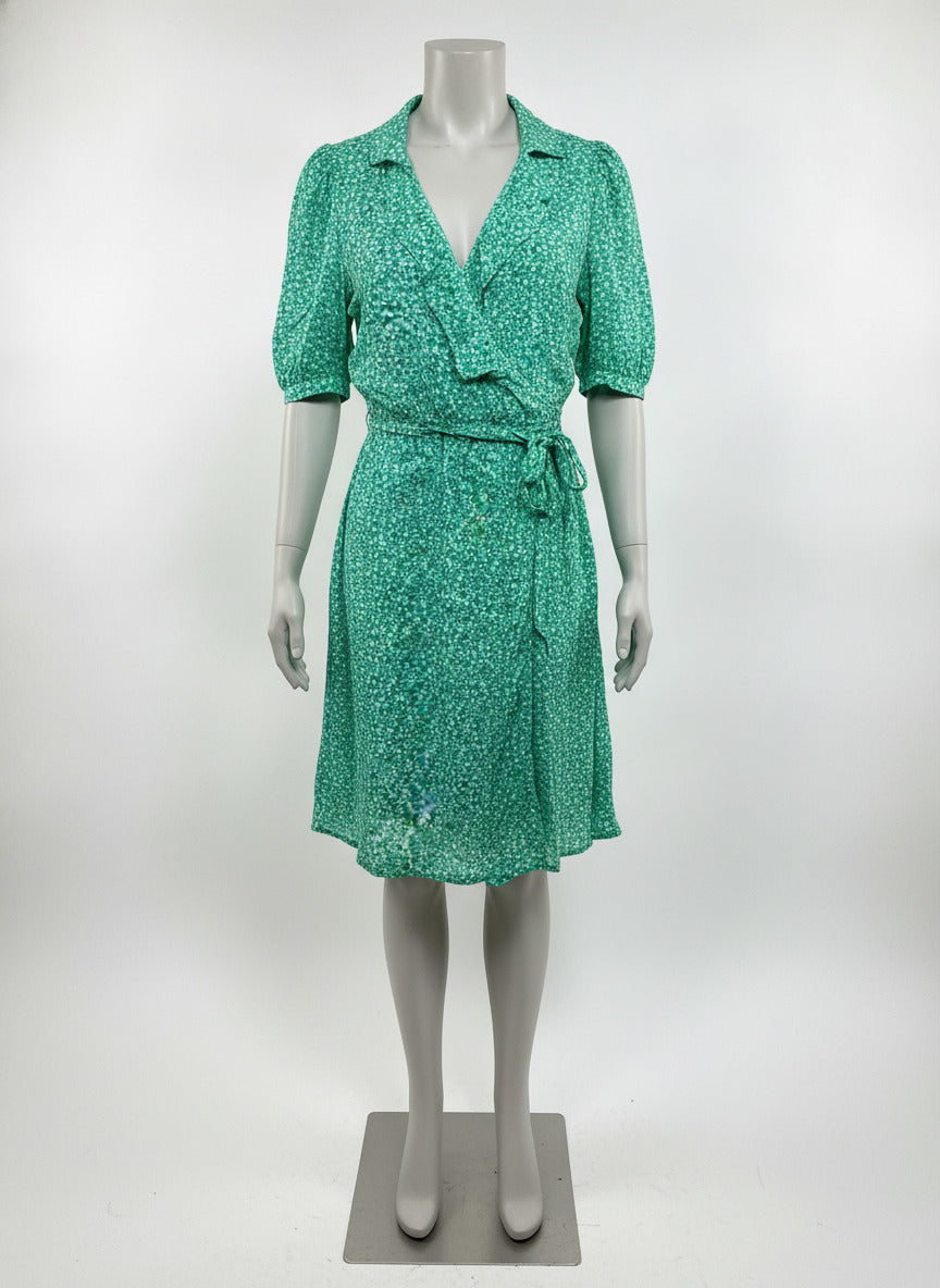 Old Navy Green Floral Wrap Midi Dress Women’s Medium Ruffle V-Neck Casual