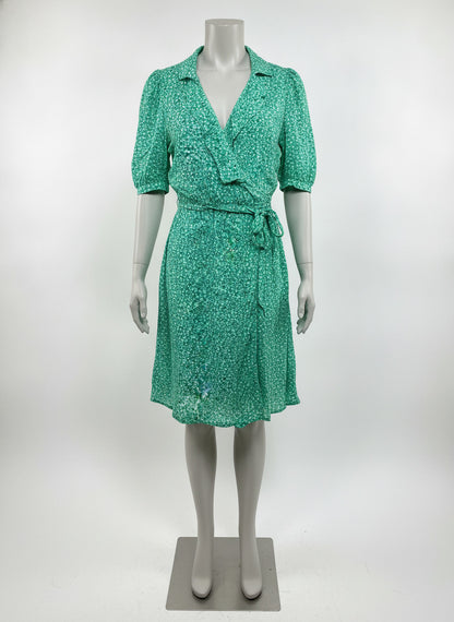 Old Navy Green Floral Wrap Midi Dress Women’s Medium Ruffle V-Neck Casual