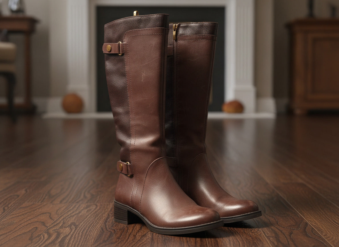 Franco Sarto Women's Brown Leather Riding Boots Knee High Zip Buckle Size 5.5 M
