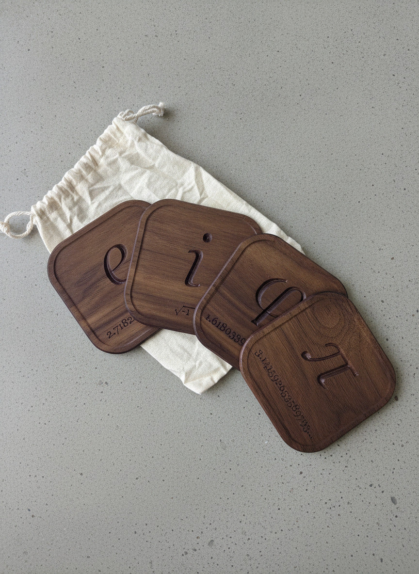 Mathematical Constants Wooden Coasters Set with Drawstring Bag