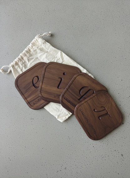 Mathematical Constants Wooden Coasters Set with Drawstring Bag