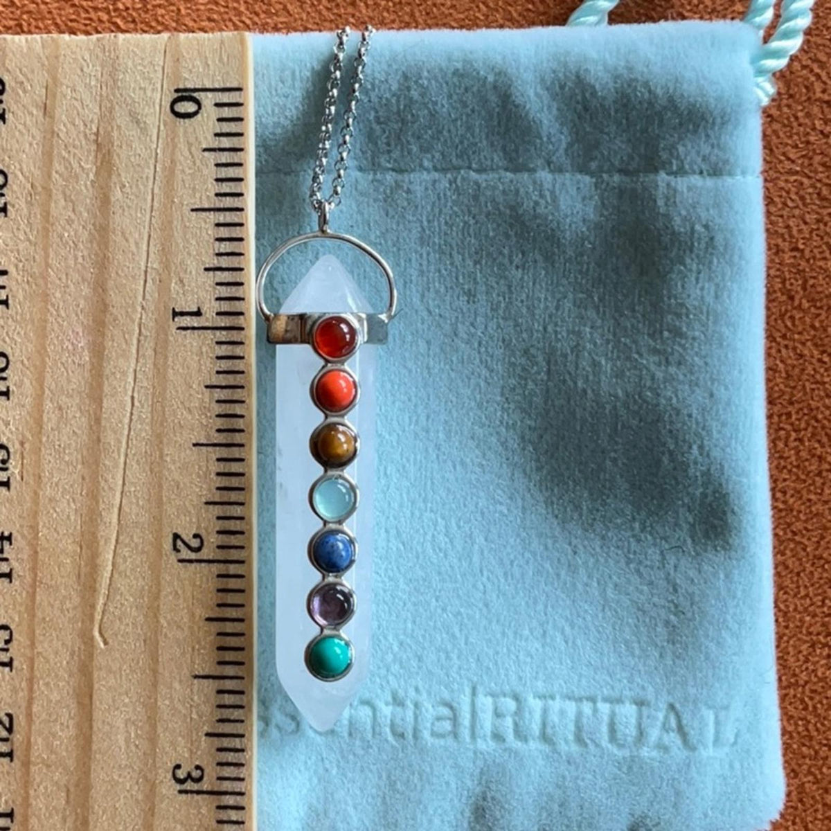 Kindness + 7 Stone Chakra White Quartz Fine Crystal Necklace by Essential Ritual