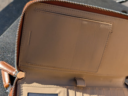 Burberry Brown Leather Zip Around Continental Long Wallet Organizer