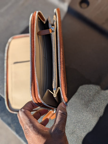 Burberry Brown Leather Zip Around Continental Long Wallet Organizer