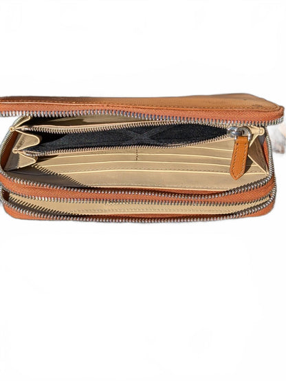 Burberry Brown Leather Zip Around Continental Long Wallet Organizer