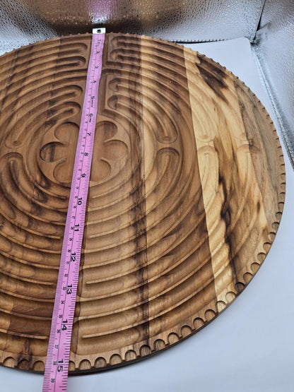 Hand-Carved Finger Labyrinth Meditation Board | Multi-Tone Wood Wall Mount