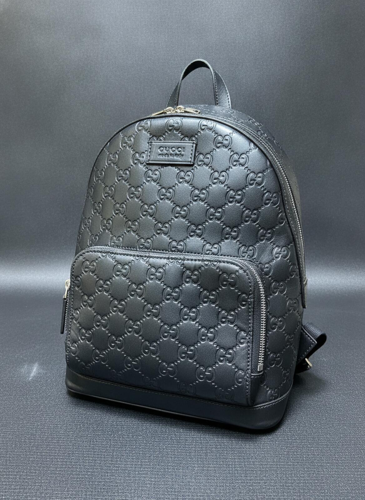 Gucci Guccissima Signature Black Leather Backpack Bag Unisex Authentic Luxury