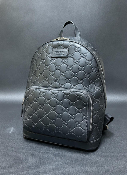 Gucci Guccissima Signature Black Leather Backpack Bag Unisex Authentic Luxury