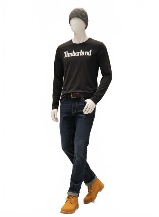 Men's Timberland Black Long Sleeve Logo T-Shirt 100% Organic Cotton Large
