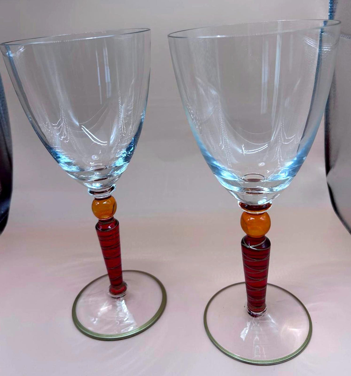 Pier 1 "Orbit Spice" Hand-Painted Art Glass Goblets – Set of 2
