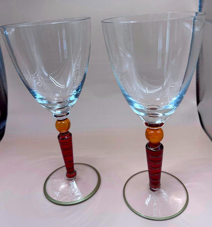 Pier 1 "Orbit Spice" Hand-Painted Art Glass Goblets – Set of 2