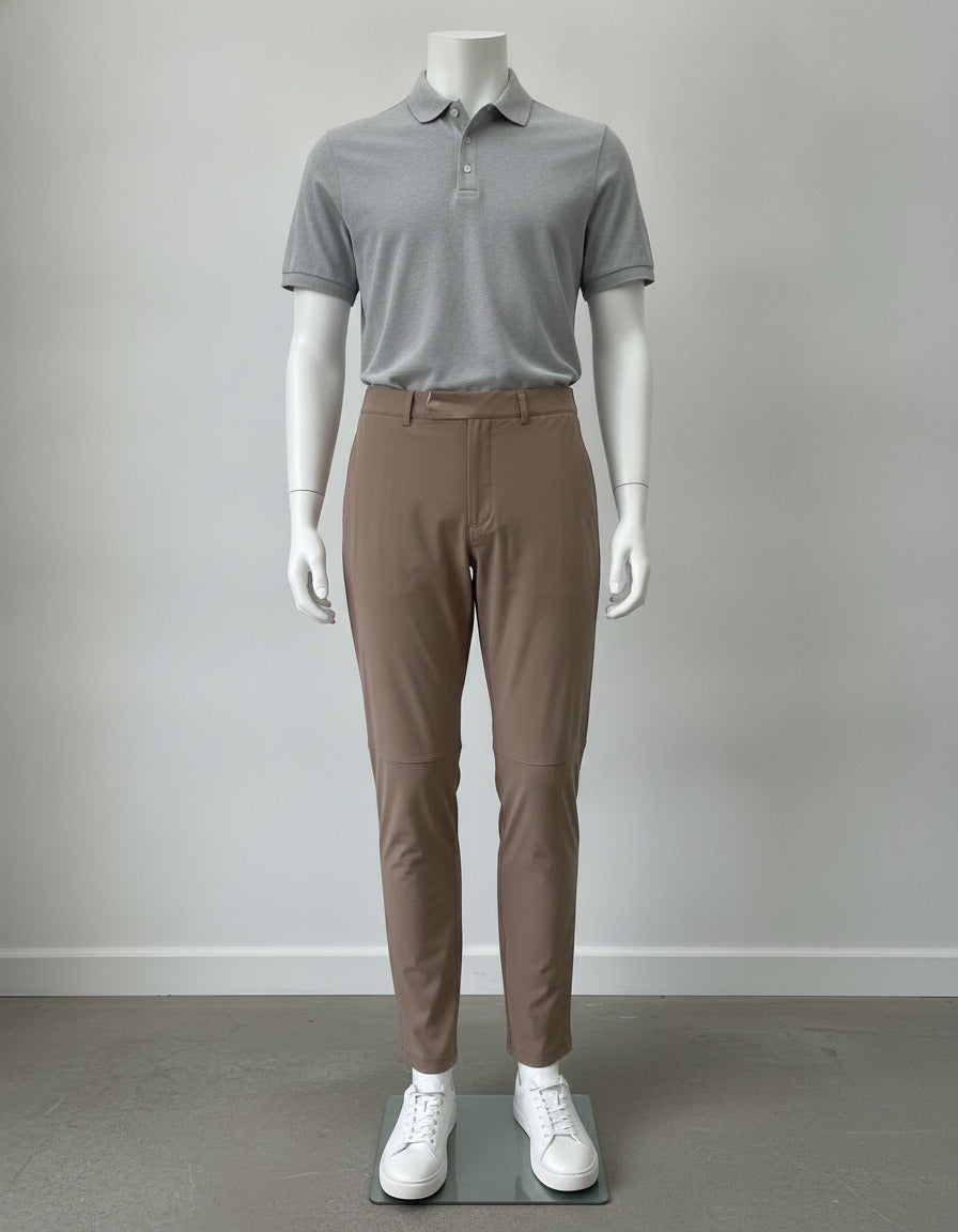 Men's Slim Fit Brown Dress Pants with Stretch and Pockets