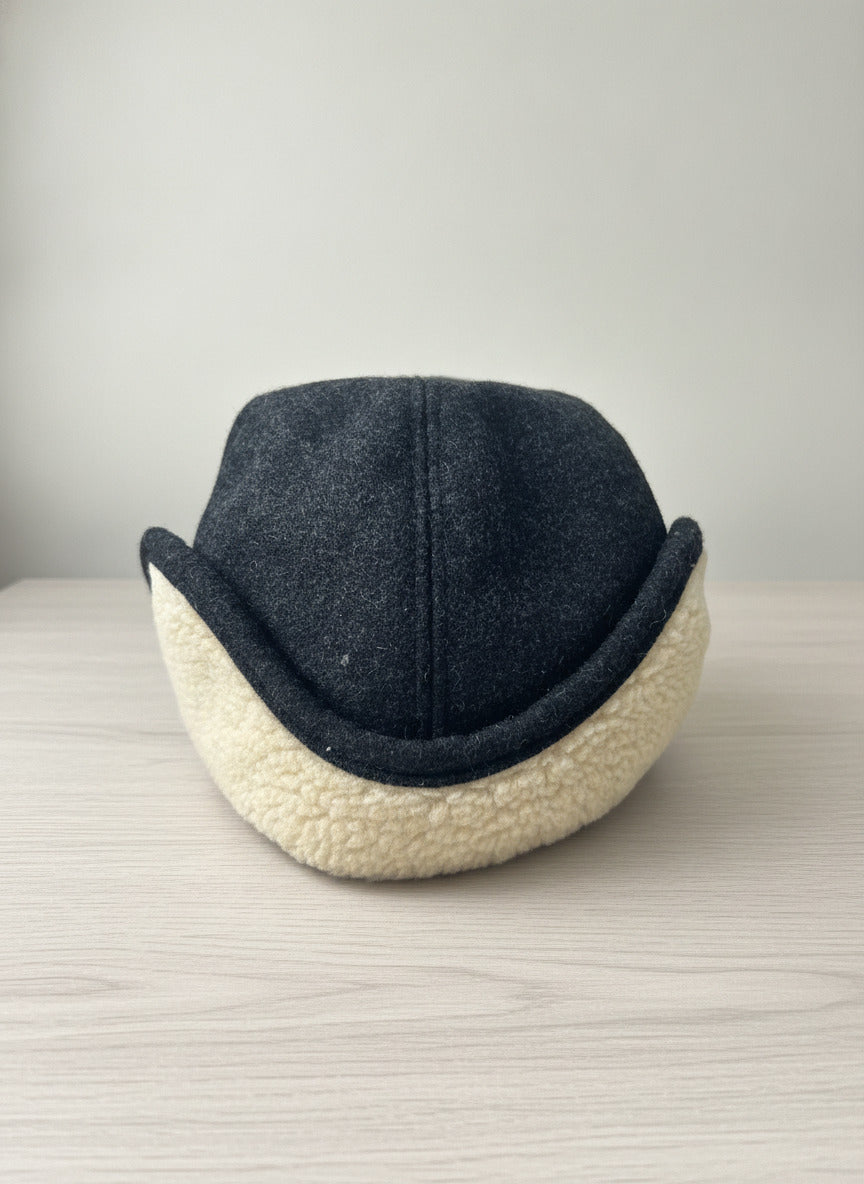 Woolrich Men Dark Gray Wool Blend Winter Cap Ear Flaps Fleece Lined Trapper Hat