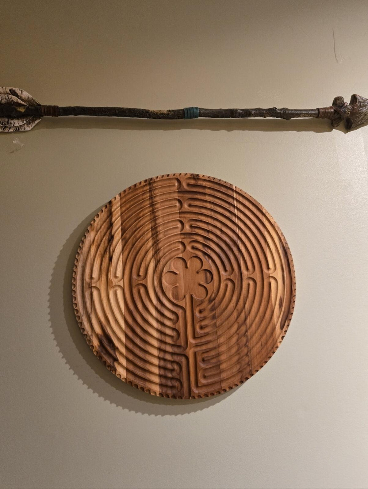 Hand-Carved Finger Labyrinth Meditation Board | Multi-Tone Wood Wall Mount
