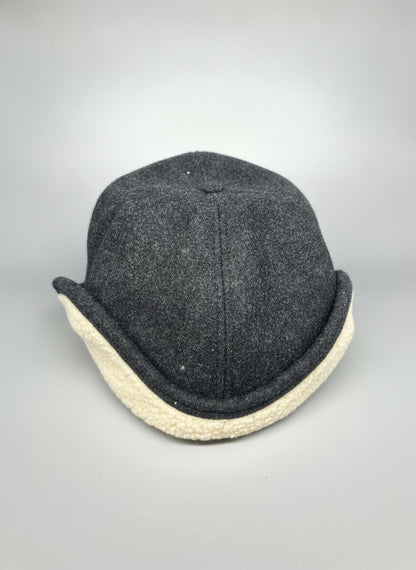 Woolrich Men Dark Gray Wool Blend Winter Cap Ear Flaps Fleece Lined Trapper Hat