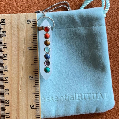 Kindness + 7 Stone Chakra White Quartz Fine Crystal Necklace by Essential Ritual