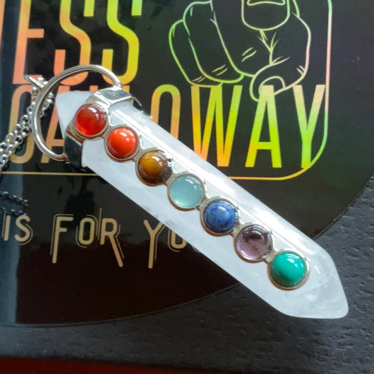 Kindness + 7 Stone Chakra White Quartz Fine Crystal Necklace by Essential Ritual