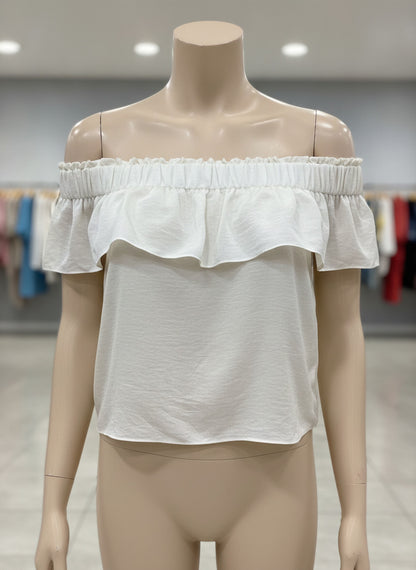 Express White Off Shoulder Ruffle Top Tube Blouse Women's L Layering