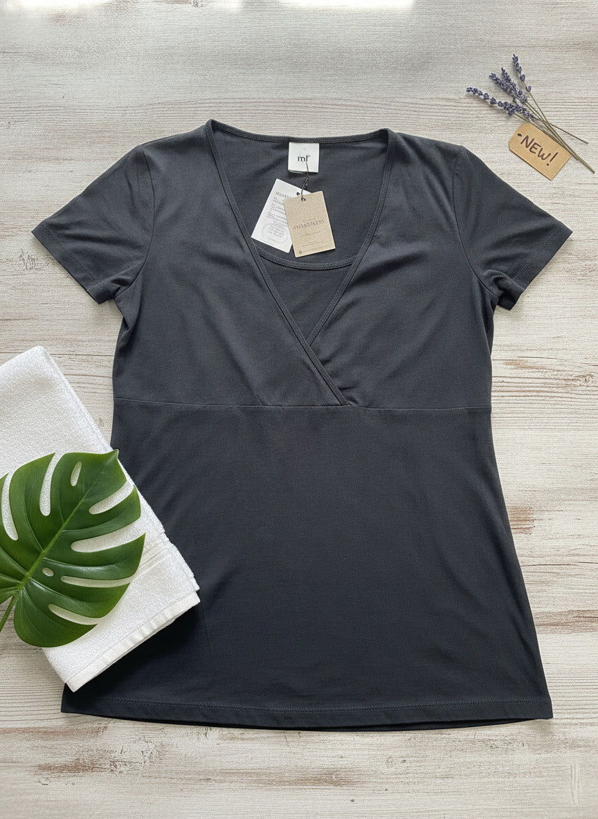 New! Mamalicious Organic Cotton Wrap Maternity Top XL Charcoal Gray Soft
