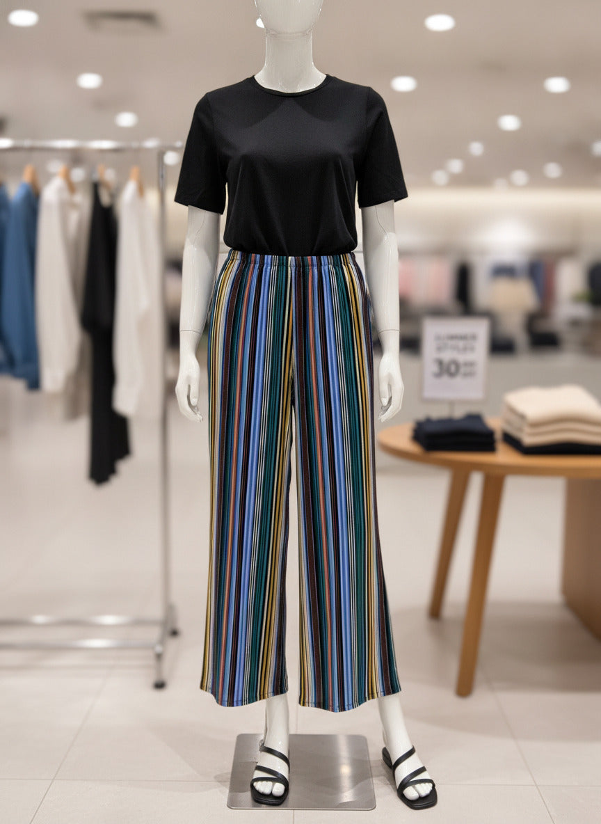 Melissa Paige Pants Women's L Striped Wide Leg High Rise Elastic Waist Colorful