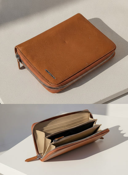Burberry Brown Leather Zip Around Continental Long Wallet Organizer