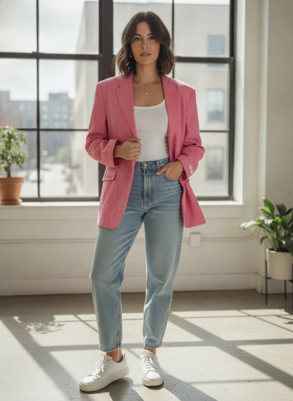 PANGAIA Womens Oversized Pink Aloe Infused Linen Blazer Jacket Medium M Luxury