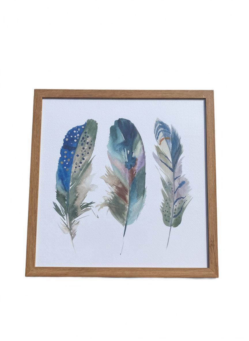 Framed Watercolor Feather Wall Art Print | Blue Green Boho Decor