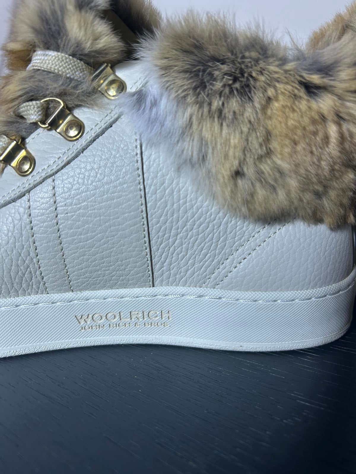 Woolrich Luxury High-Top Leather Sneakers – Rabbit Fur Trim – Made in Italy