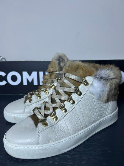 Woolrich Luxury High-Top Leather Sneakers – Rabbit Fur Trim – Made in Italy
