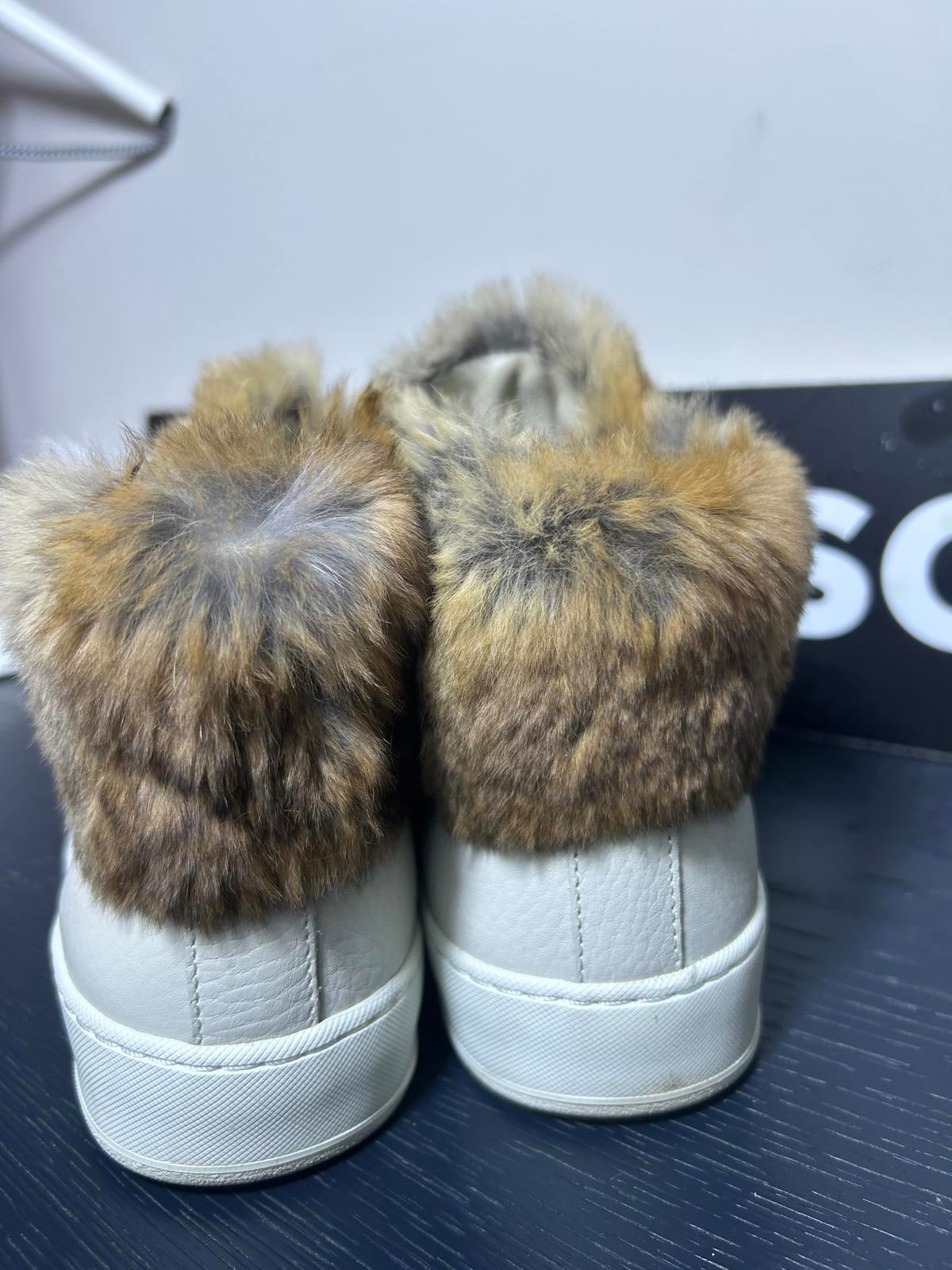 Woolrich Luxury High-Top Leather Sneakers – Rabbit Fur Trim – Made in Italy