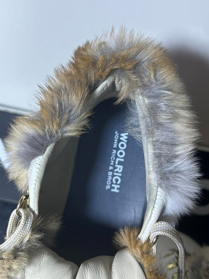 Woolrich Luxury High-Top Leather Sneakers – Rabbit Fur Trim – Made in Italy