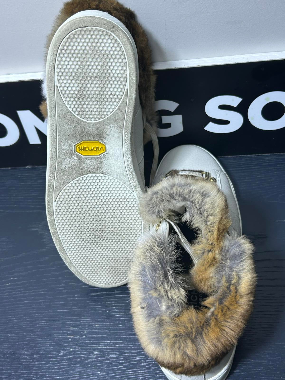 Woolrich Luxury High-Top Leather Sneakers – Rabbit Fur Trim – Made in Italy