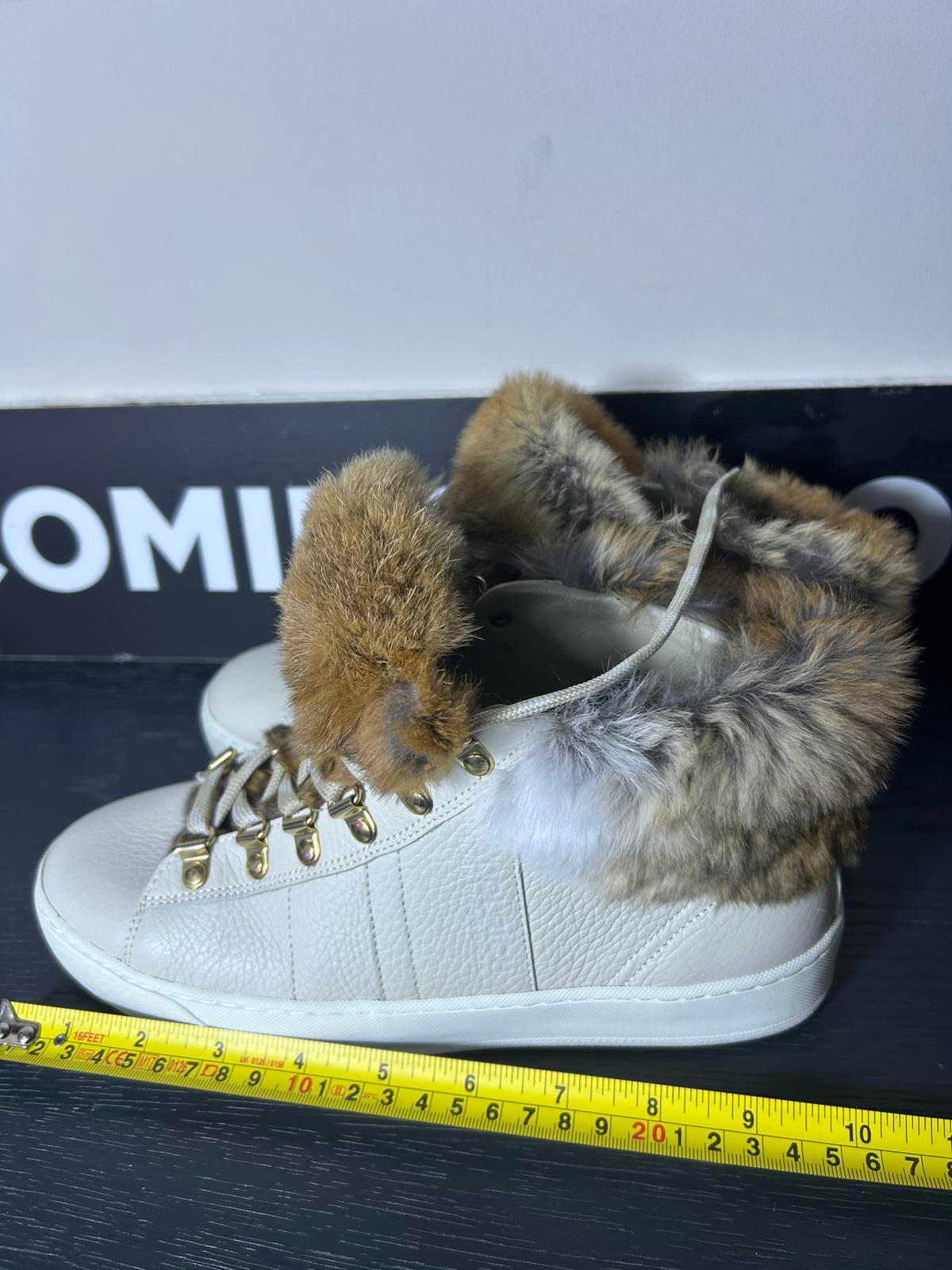 Woolrich Luxury High-Top Leather Sneakers – Rabbit Fur Trim – Made in Italy