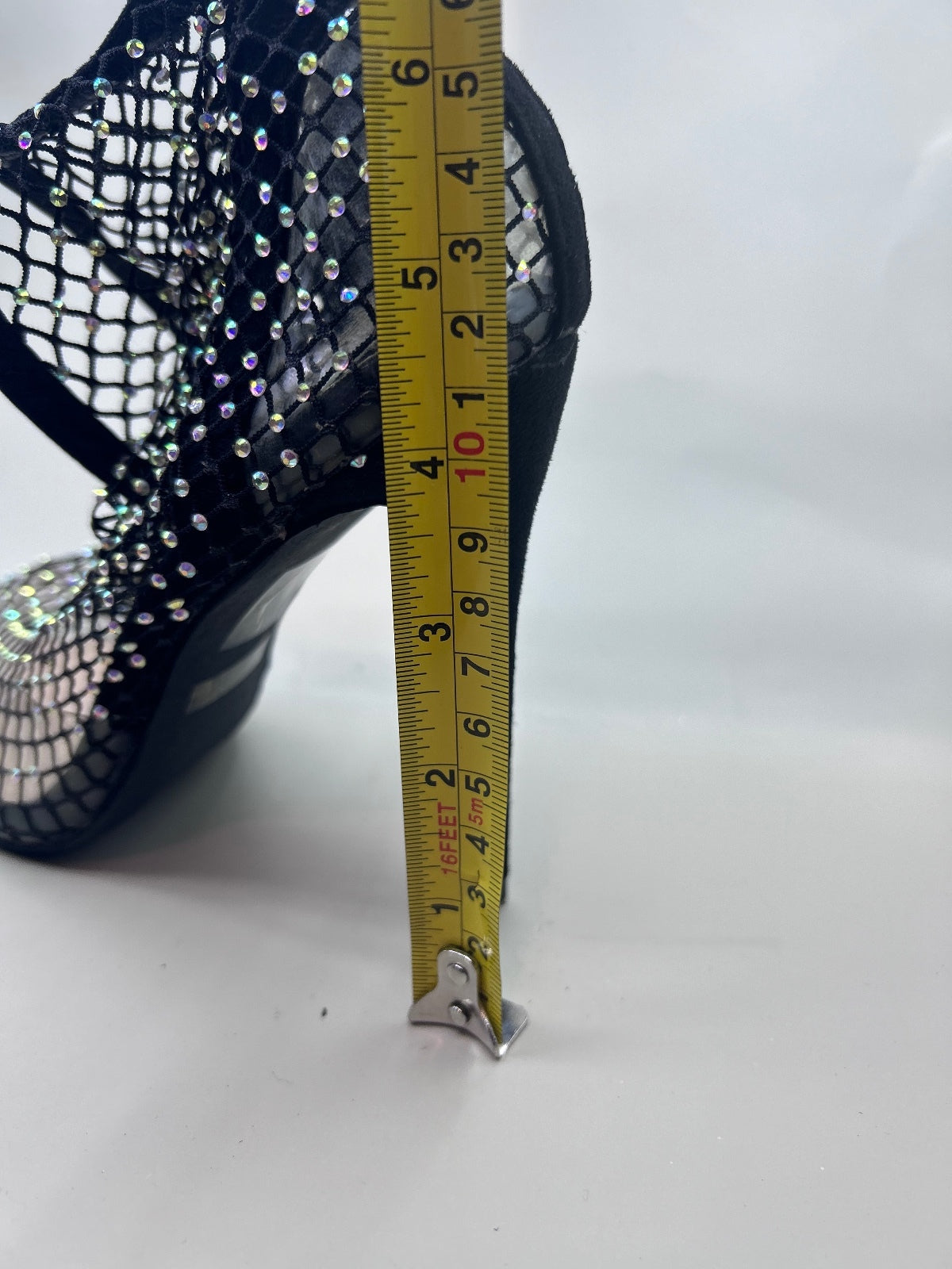Black Rhinestone Mesh Ankle Boots Women's Size 8 Pointed Toe Stiletto Booties