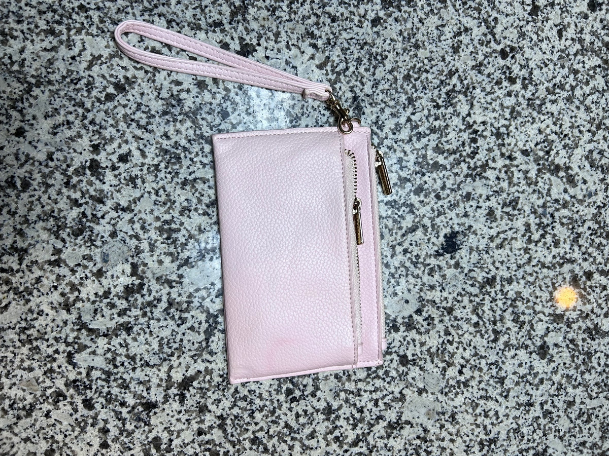 Blush Pink Dual Zip Wristlet Wallet | Travel Card Case & Clutch