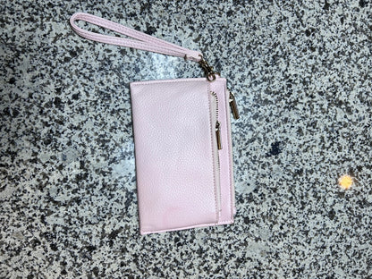 Blush Pink Dual Zip Wristlet Wallet | Travel Card Case & Clutch