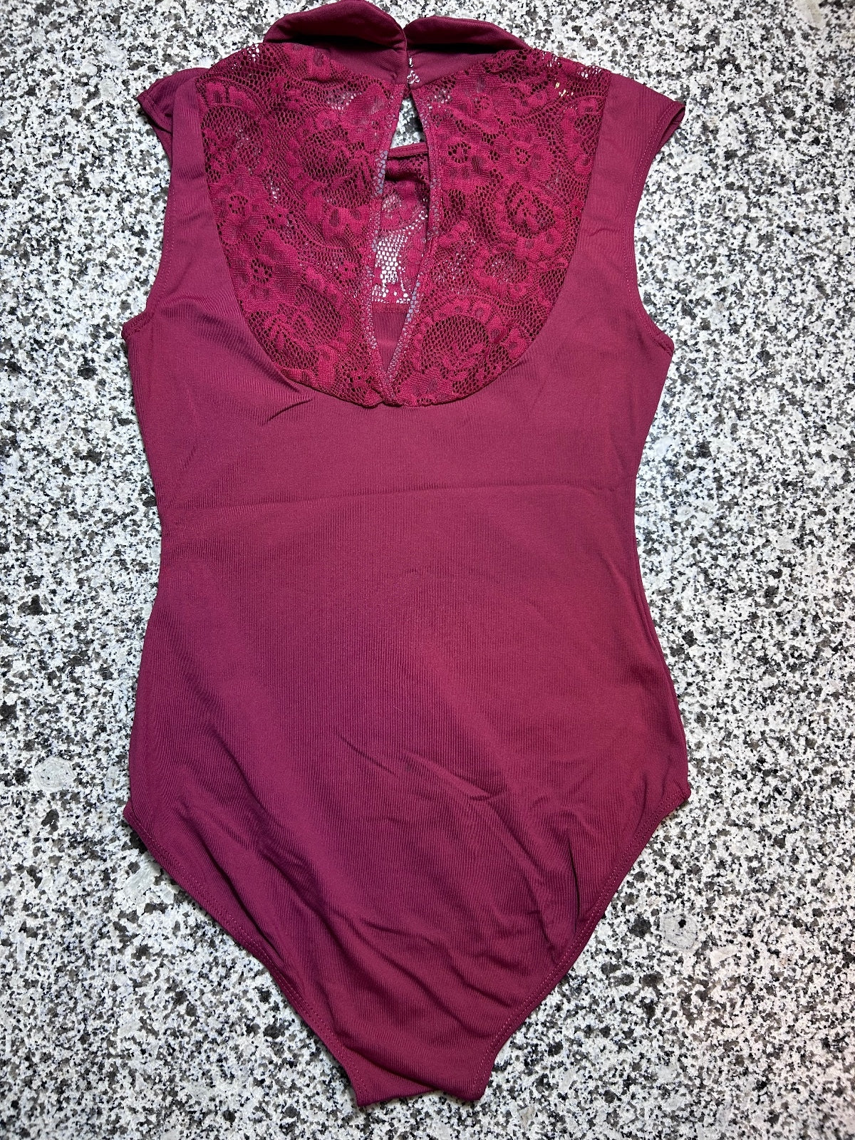 Sansha Burgundy Floral Lace Keyhole Back Dance Leotard Sz 5 Large Adult Ballet