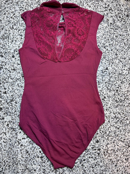 Sansha Burgundy Floral Lace Keyhole Back Dance Leotard Sz 5 Large Adult Ballet