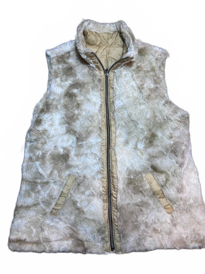 Casual Identity Women’s Size Large Cream Faux Fur Full Zip Reversible Vest