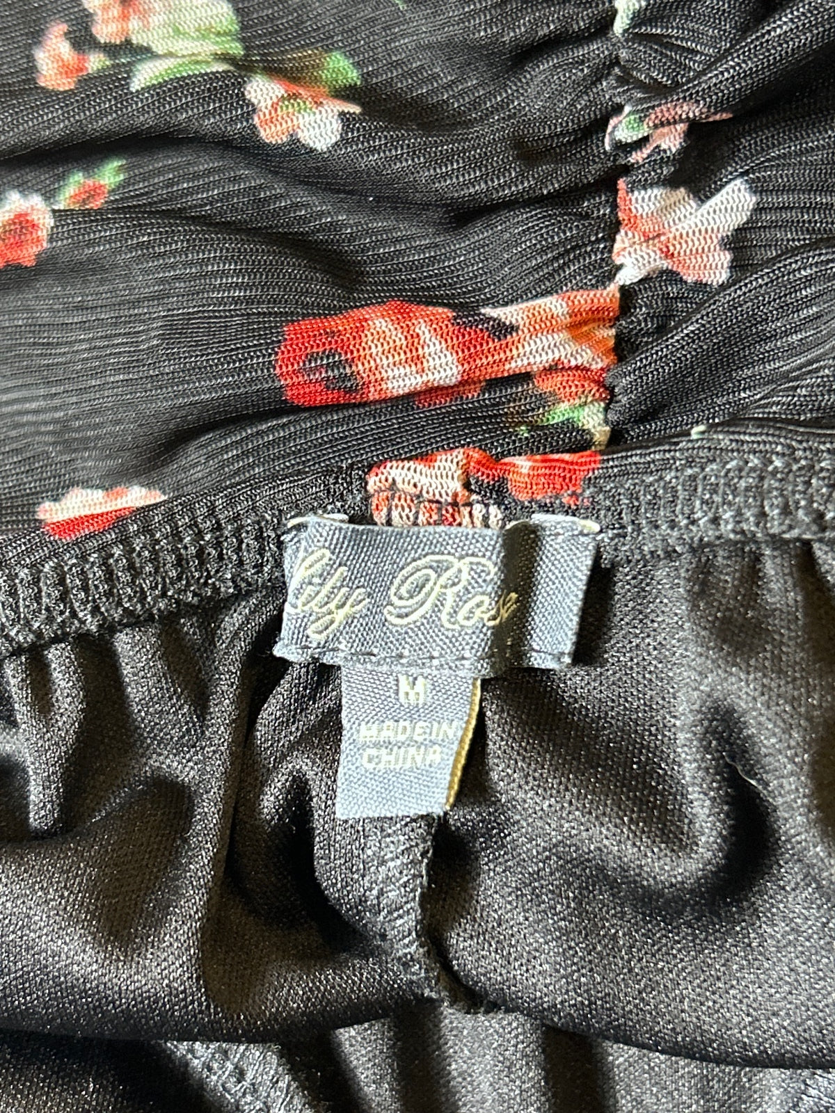 Lily Rose Floral Midi Dress Womens Medium Black Ruched Tie Strap Summer Sunneck