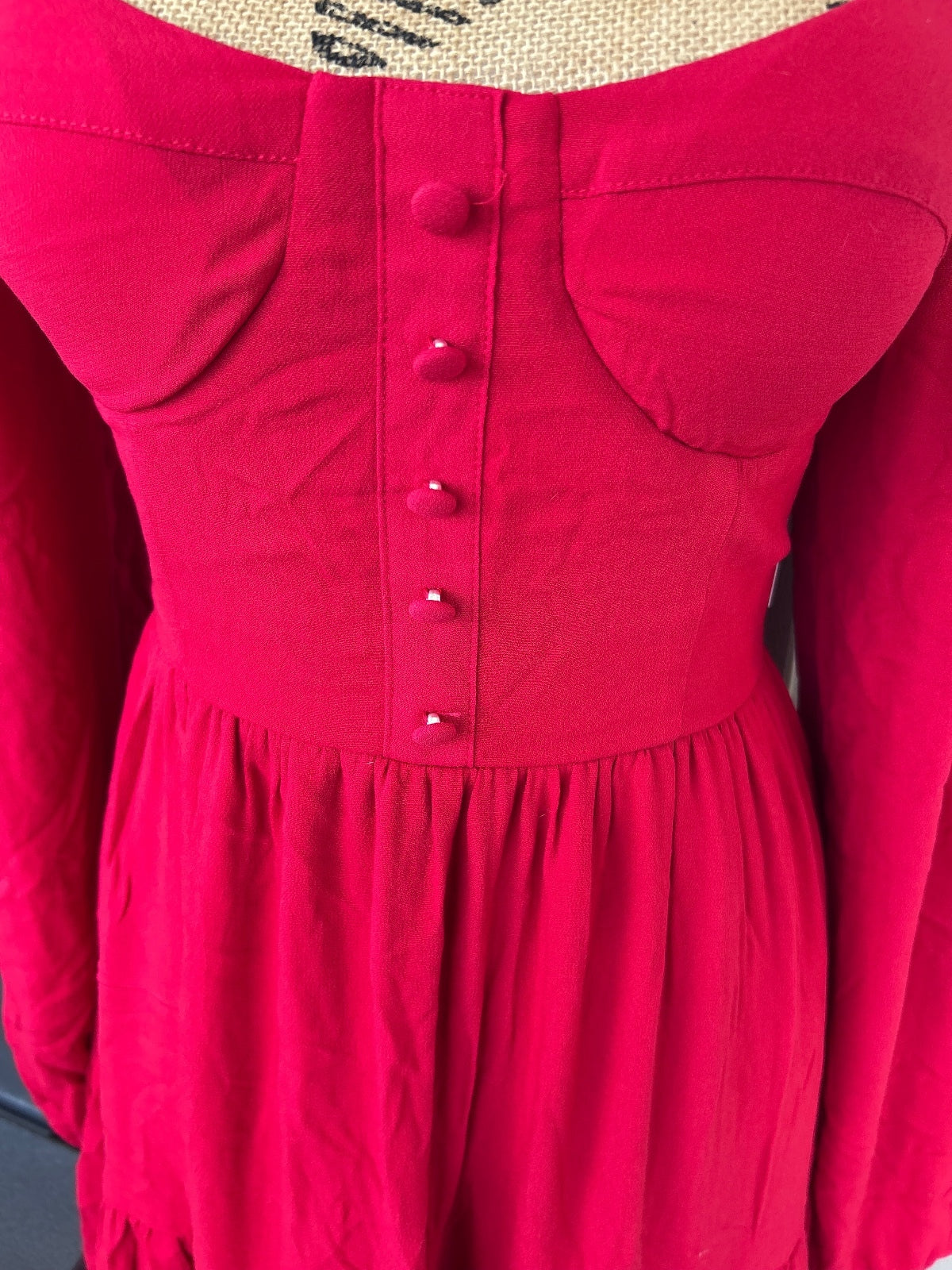 SO Red Smocked Long Sleeve Midi Dress Women's Size Medium NWT Flaw